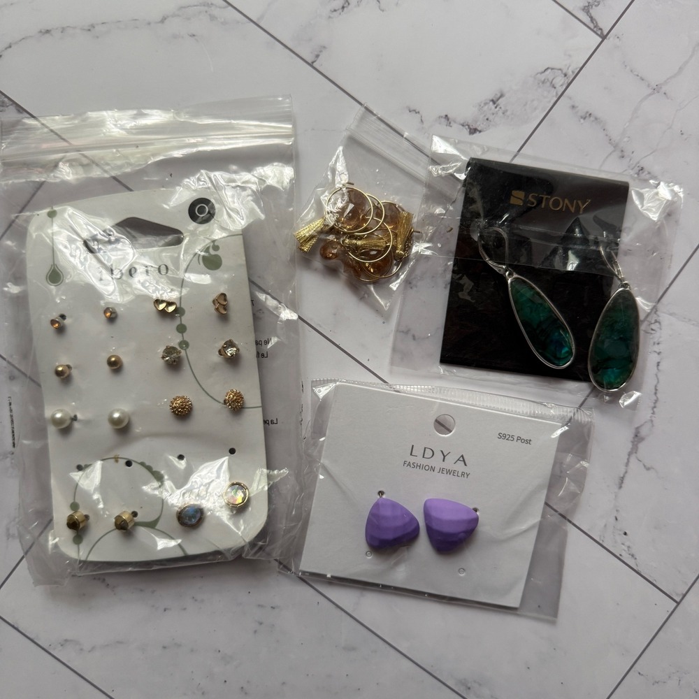 Mixed Fashion Earring Lot Ibero Studs Stony Green Drops LDYA Purple